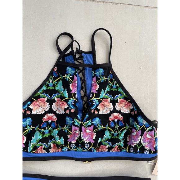 Nanette Lepore Swim Bikini Floral Damask Lace up Swimwear - Picture 2 of 11